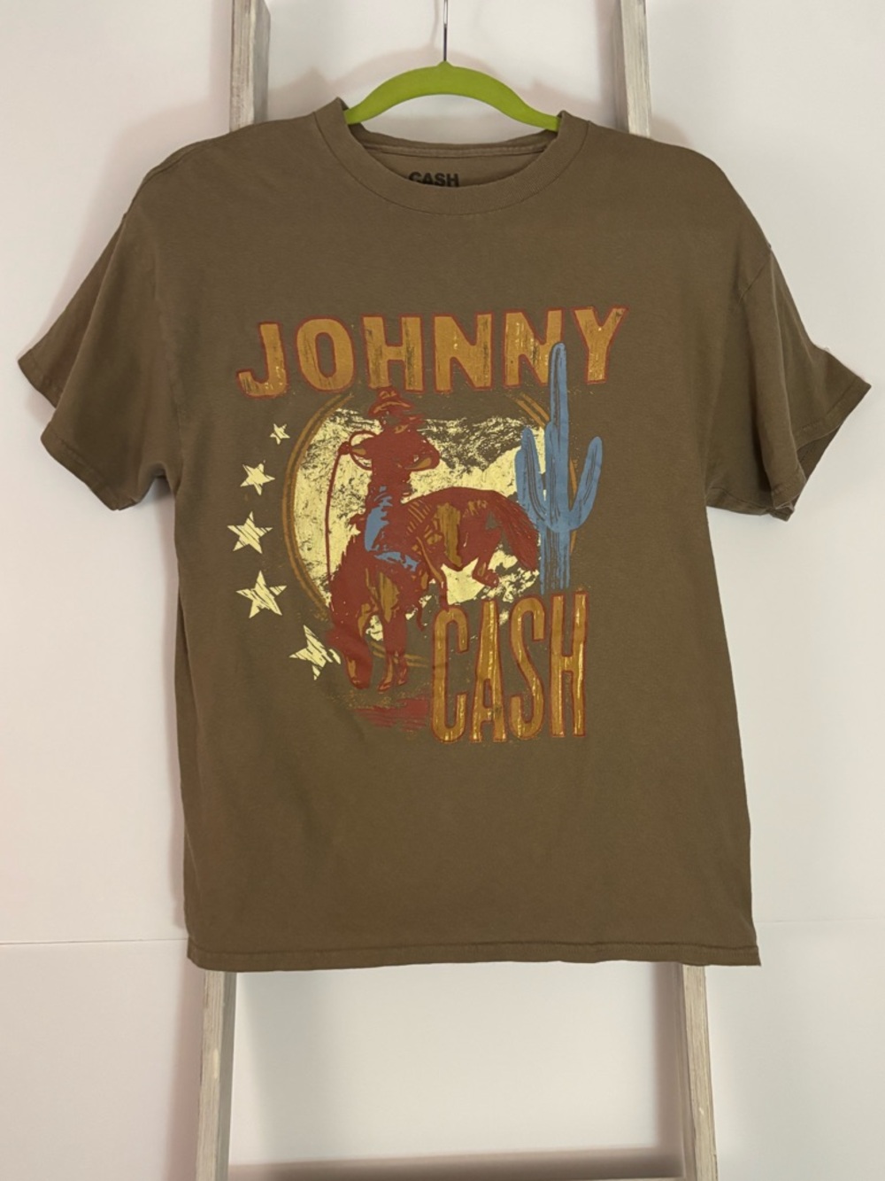 Distressed Johnny Cash Graphic Tee with Blue Cactus, indie, cowgirl, country